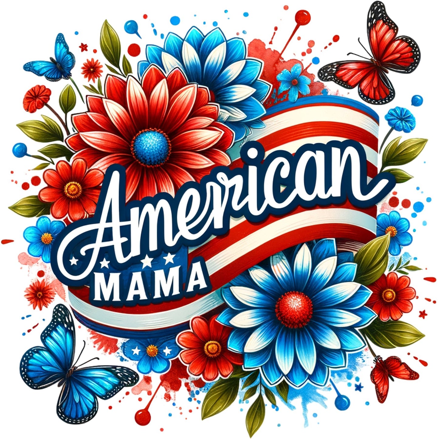 American Mama Flag Floral - DTF Transfer - SnappyDTF.com