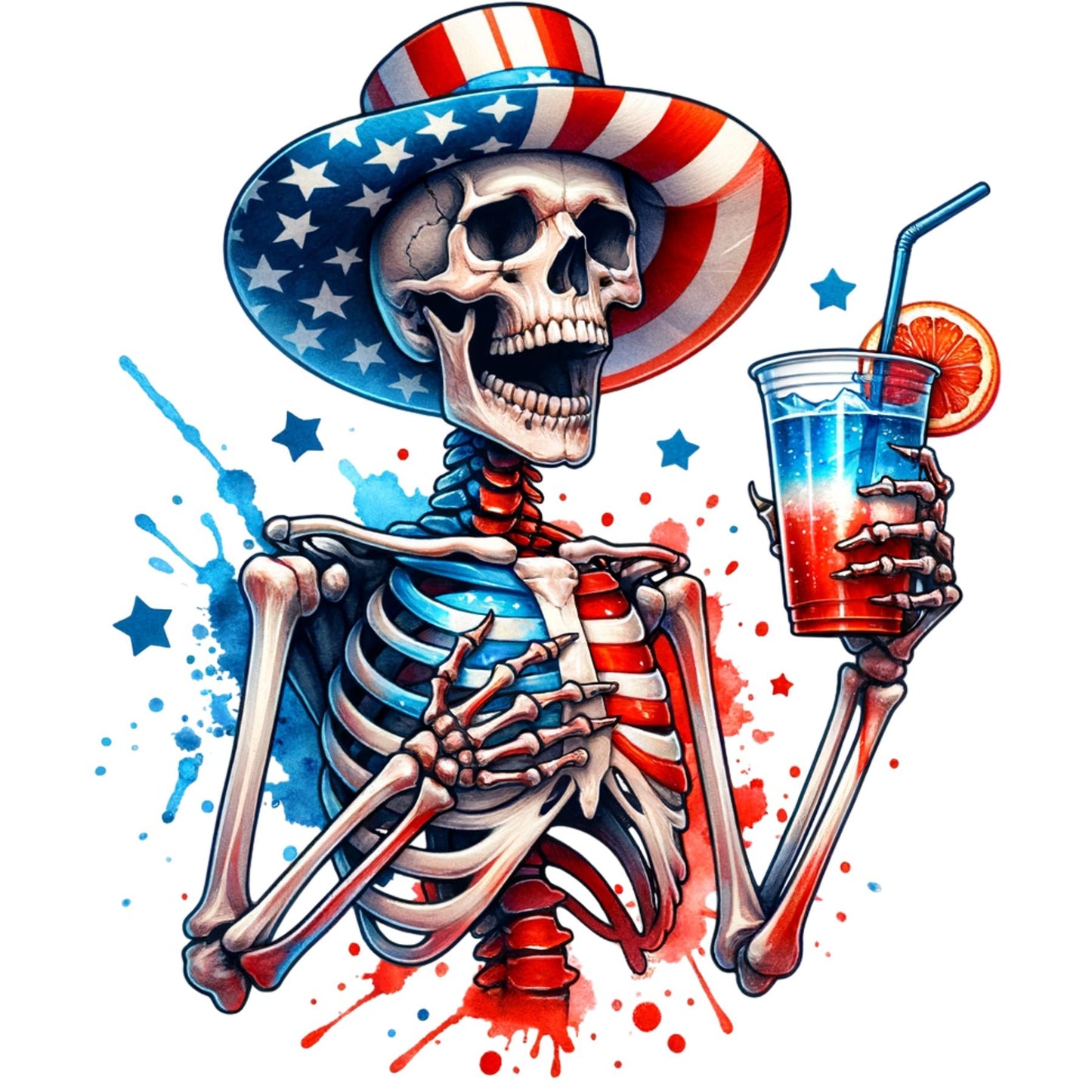 Red White and Blue Skeleton - DTF Transfer - SnappyDTF.com