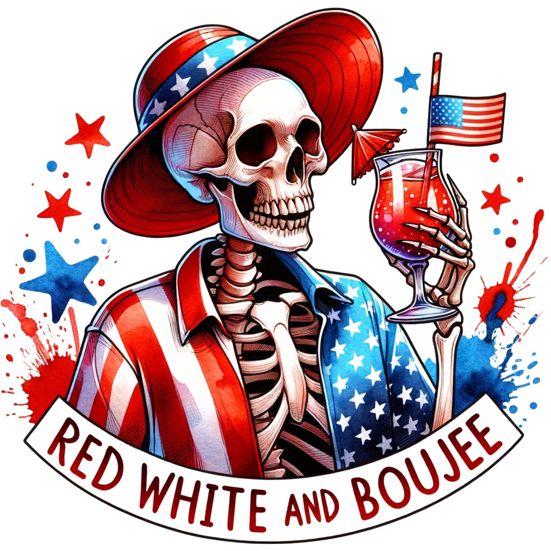 Red White and Boujee Skeleton - DTF Transfer - SnappyDTF.com